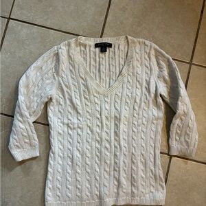 August Silk white Cable Knit V-Neck Sweater